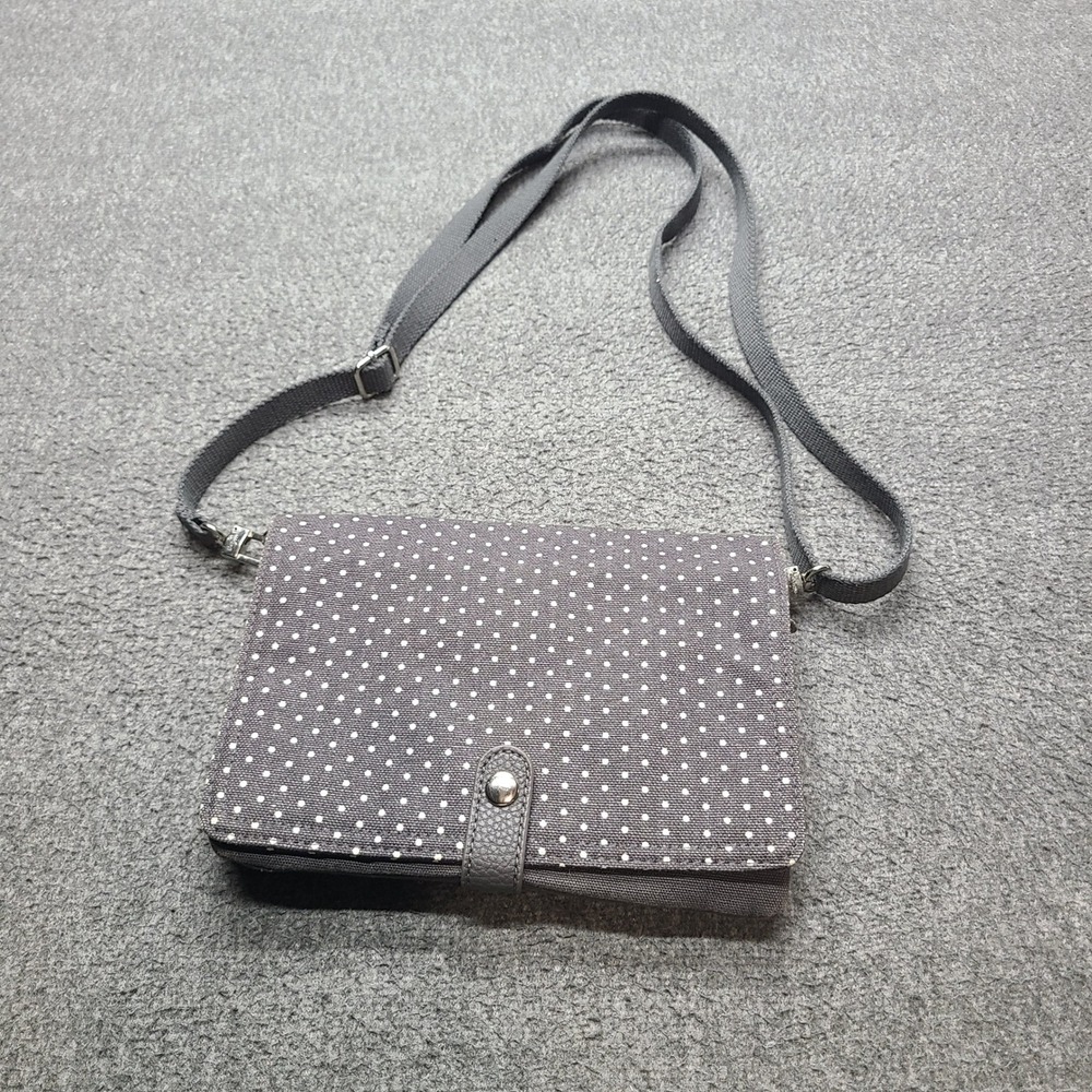 Thirty One Crossbody Bag Womens Small Grey Polka Dot Excellent Canvas Purse‎